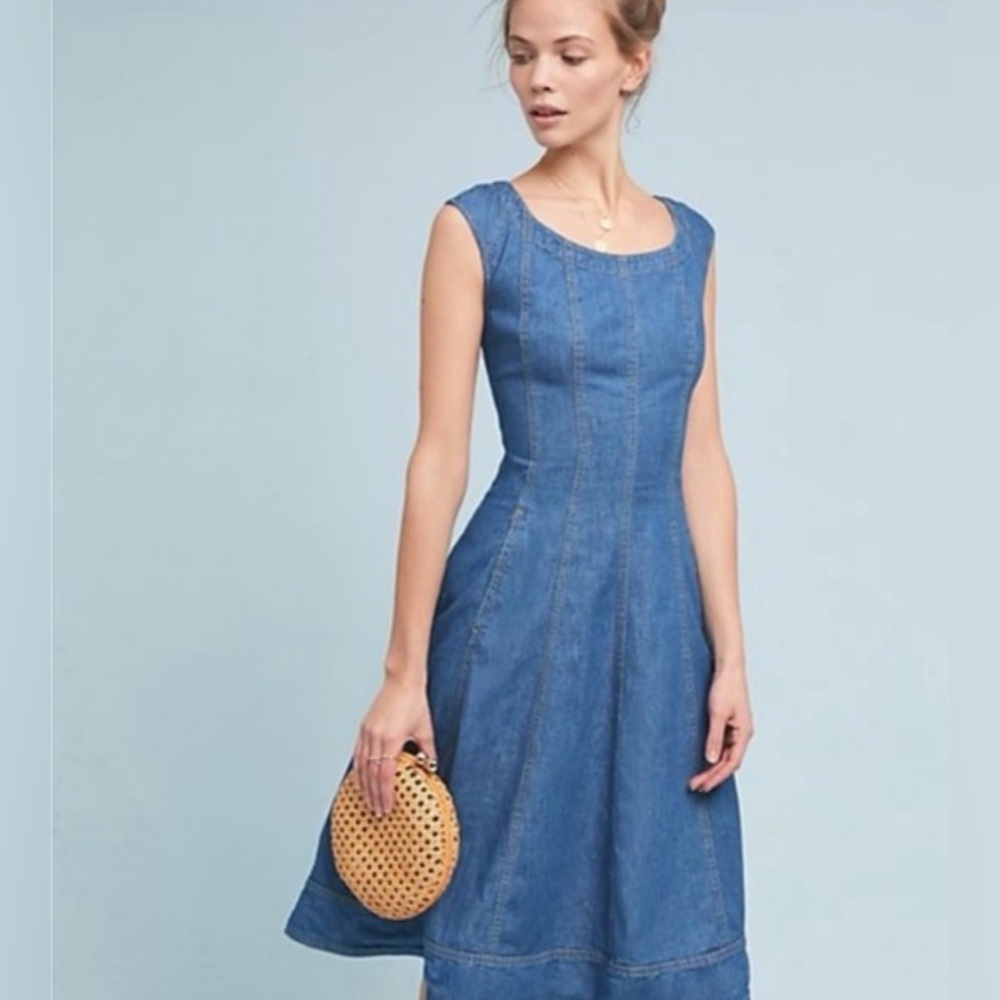 Pilcro Blue Denim Fit-and-Flare Dress